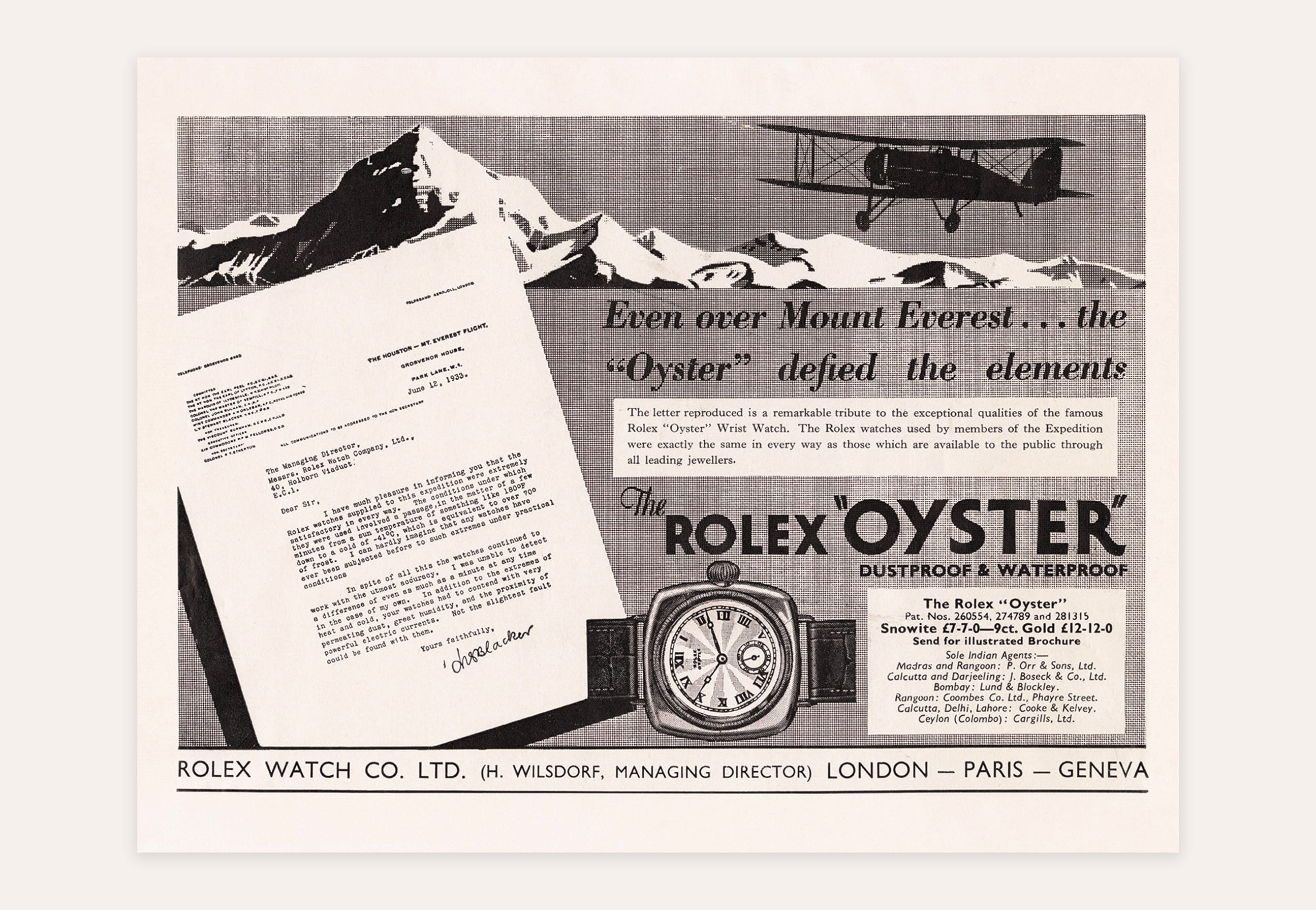 エアキングは、ロレックスが航空の世界と1930年代の黄金期に築いた特別な絆を象徴している。この時計は、当時の<wbr>パイロットたちと、壮大な飛行史においてオイスターが果たした役割へのオマージュである。1930年代は、飛行機の<wbr>性能が飛躍的な発展を遂げ、長距離飛行が始まった時代だった。オイスターを着用して記録を打ち立てた<wbr>パイロットや、また、1934年にオーウェン・カスカート・ジョーンズとケン・ウォーラーが、双発飛行機のデ・<wbr>ハビランド・コメットでロンドン（英国）とメルボルン（オーストラリア）間を記録的短時間で飛行した<wbr>ときのように、ロレックス ウォッチを機上でクロノメーターとして使用したパイロットもいた。